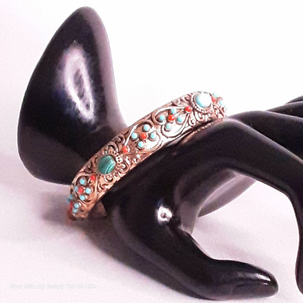 💎Graziano Bangle Bracelet Mutlicolor Stone Encrusted Heavy Gold Tone Metal